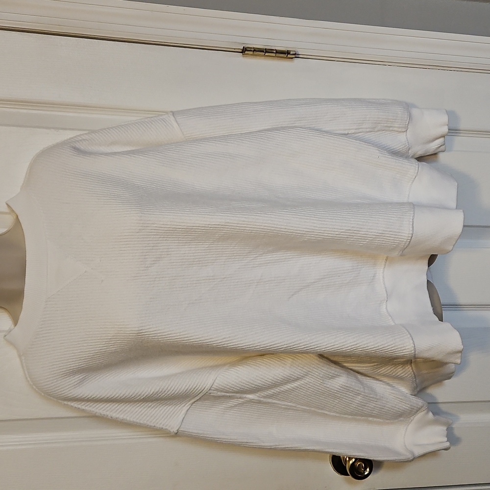 Aerie Ribbed Knit Pullover Top Comfy Everyday Sweatshirt White S